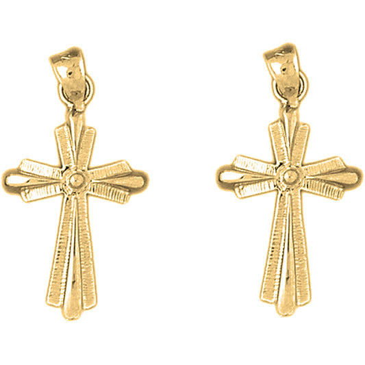 Yellow Gold-plated Silver 30mm Latin Cross Earrings