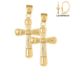 Sterling Silver 31mm Latin Cross Earrings (White or Yellow Gold Plated)