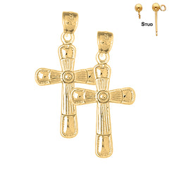 Sterling Silver 31mm Latin Cross Earrings (White or Yellow Gold Plated)