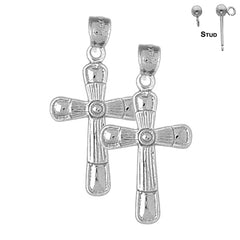 Sterling Silver 31mm Latin Cross Earrings (White or Yellow Gold Plated)