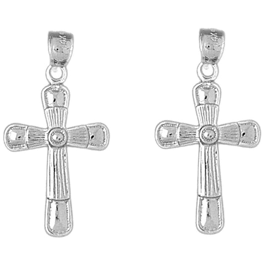 Sterling Silver 31mm Latin Cross Earrings