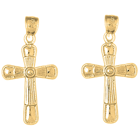 Yellow Gold-plated Silver 31mm Latin Cross Earrings