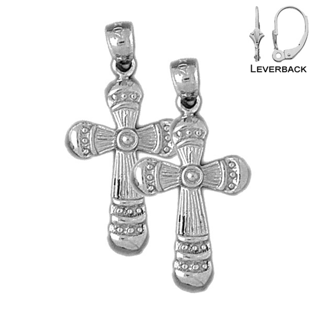 Sterling Silver 31mm Latin Cross Earrings (White or Yellow Gold Plated)