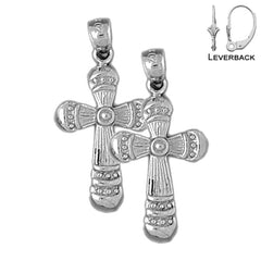 Sterling Silver 31mm Latin Cross Earrings (White or Yellow Gold Plated)