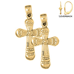 Sterling Silver 31mm Latin Cross Earrings (White or Yellow Gold Plated)