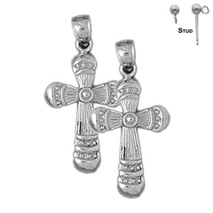 Pendientes de cruz latina de plata de ley de 31 mm (chapados en oro blanco o amarillo)