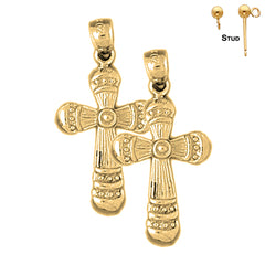 Sterling Silver 31mm Latin Cross Earrings (White or Yellow Gold Plated)