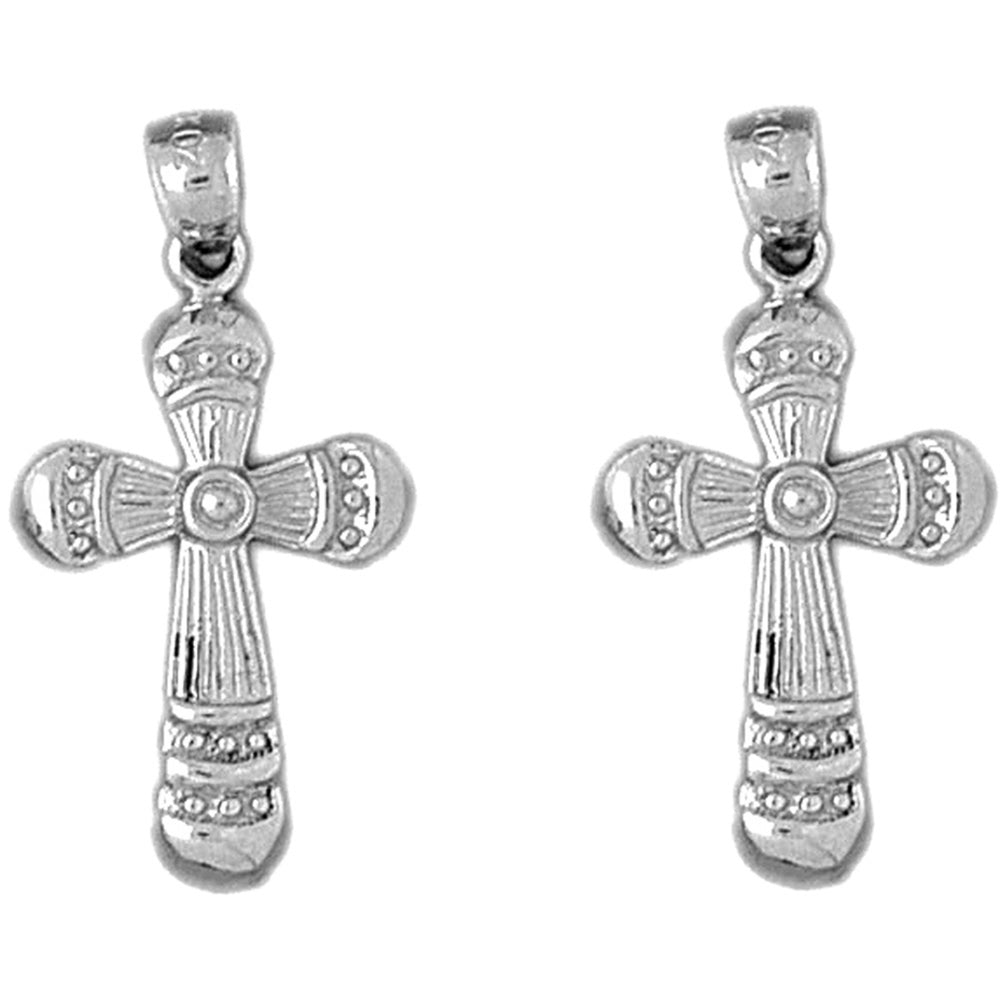 Sterling Silver 31mm Latin Cross Earrings