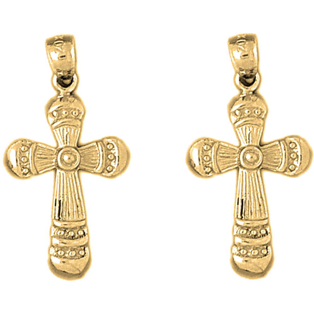 Yellow Gold-plated Silver 31mm Latin Cross Earrings