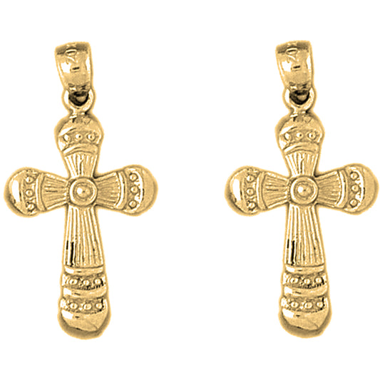 Yellow Gold-plated Silver 31mm Latin Cross Earrings