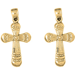 Yellow Gold-plated Silver 31mm Latin Cross Earrings