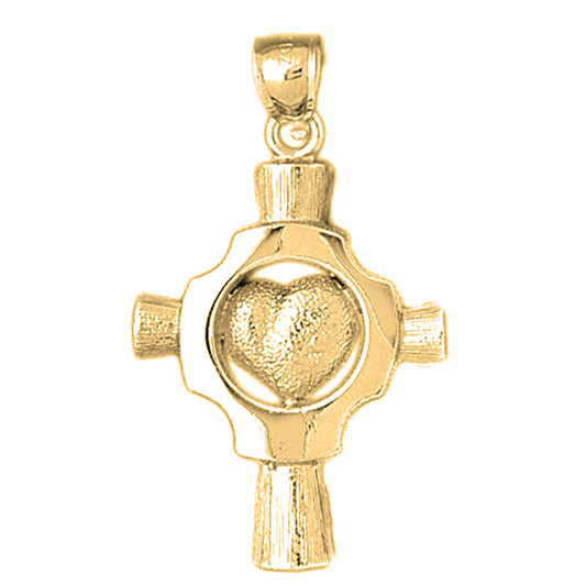 10K, 14K or 18K Gold Heart Cross Pendant