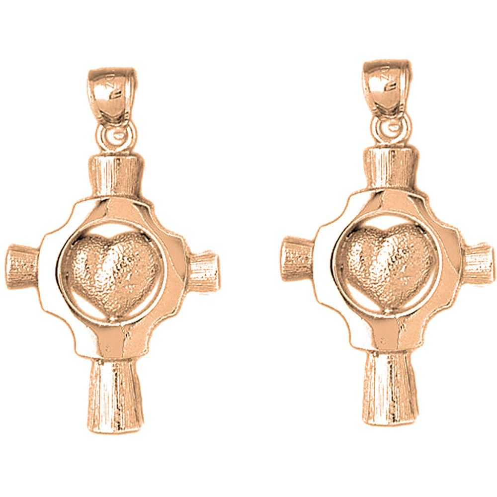 14K or 18K Gold 37mm Heart Cross Earrings