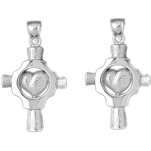 Sterling Silver 37mm Heart Cross Earrings