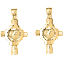 Yellow Gold-plated Silver 37mm Heart Cross Earrings