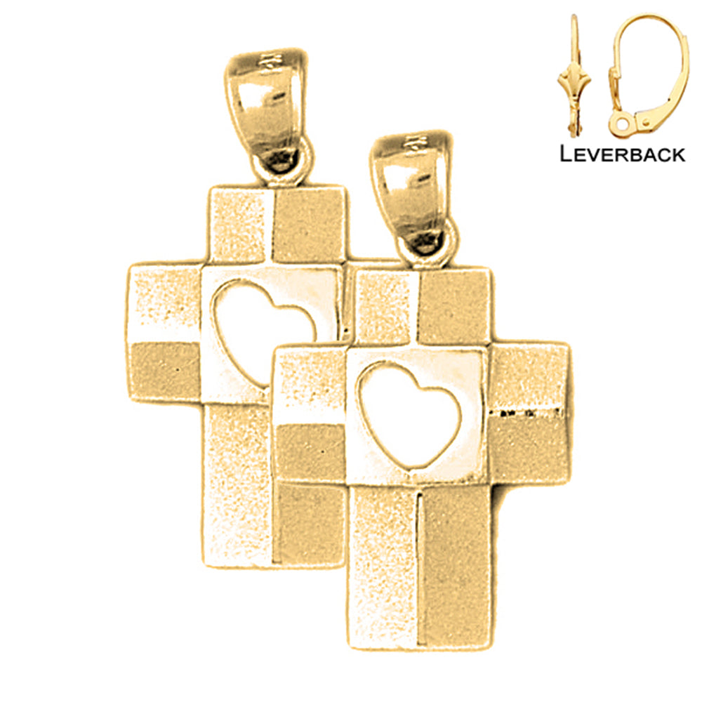 14K oder 18K Gold Herz Kreuz Ohrringe