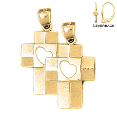 Sterling Silver 31mm Heart Cross Earrings (White or Yellow Gold Plated)