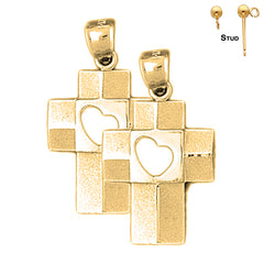 Sterling Silver 31mm Heart Cross Earrings (White or Yellow Gold Plated)