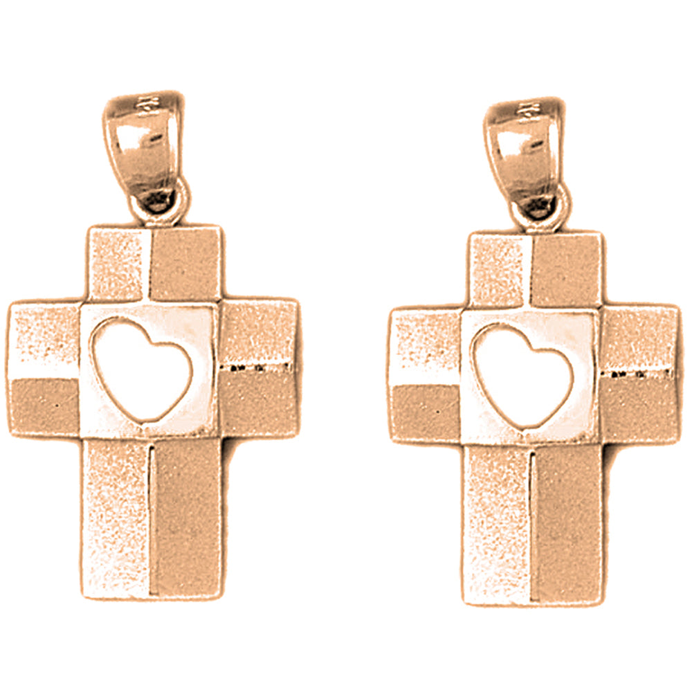 14K or 18K Gold 31mm Heart Cross Earrings