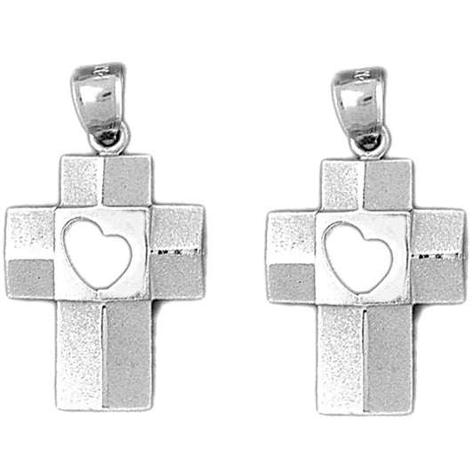 Sterling Silver 31mm Heart Cross Earrings