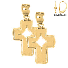 Pendientes de cruz latina de plata de ley de 32 mm (chapados en oro blanco o amarillo)