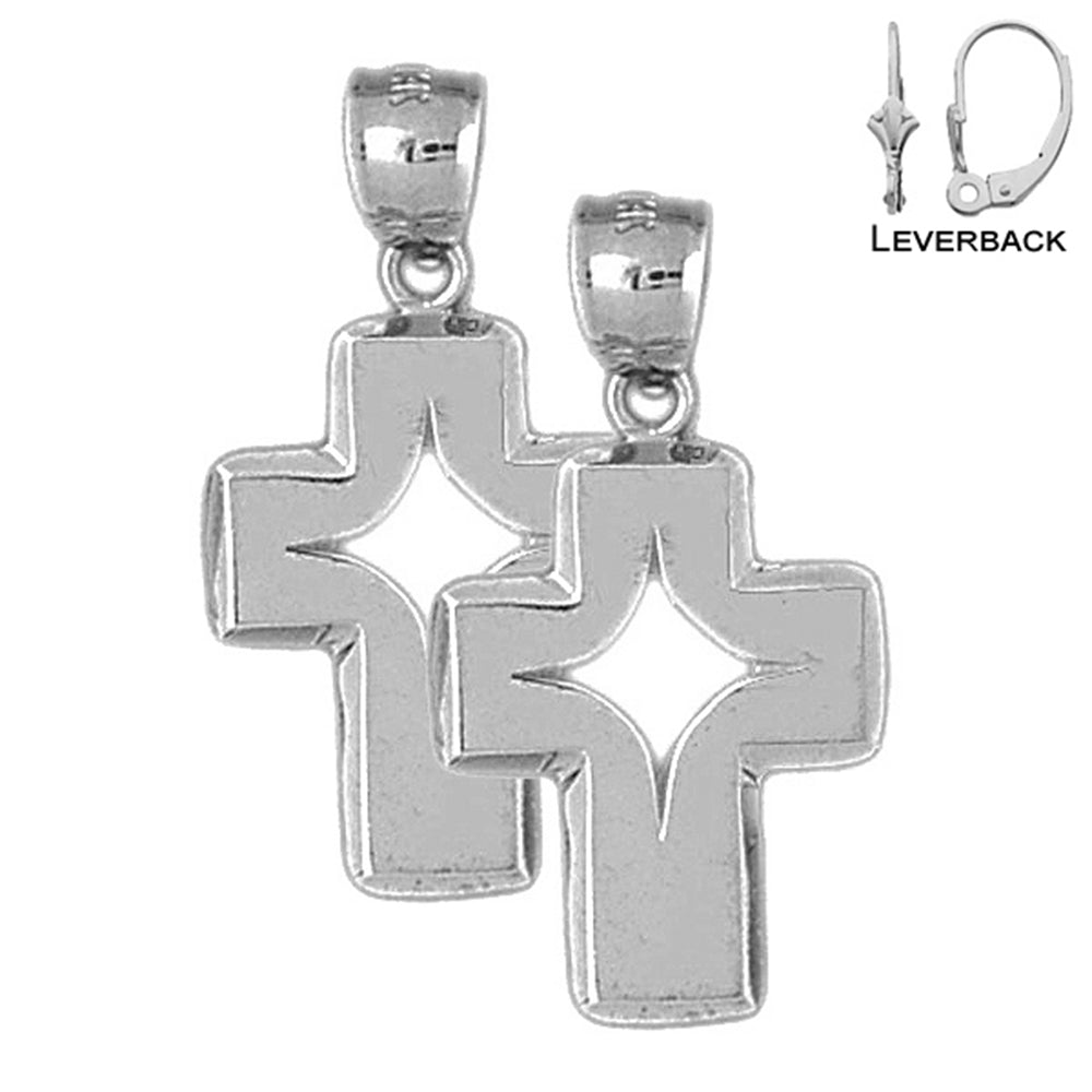 Sterling Silver 32mm Latin Cross Earrings (White or Yellow Gold Plated)