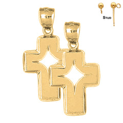 Sterling Silver 32mm Latin Cross Earrings (White or Yellow Gold Plated)