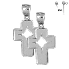 Pendientes de cruz latina de plata de ley de 32 mm (chapados en oro blanco o amarillo)