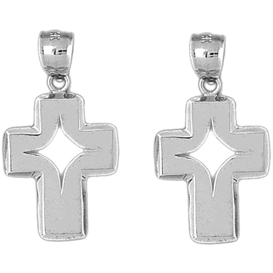 Sterling Silver 32mm Latin Cross Earrings