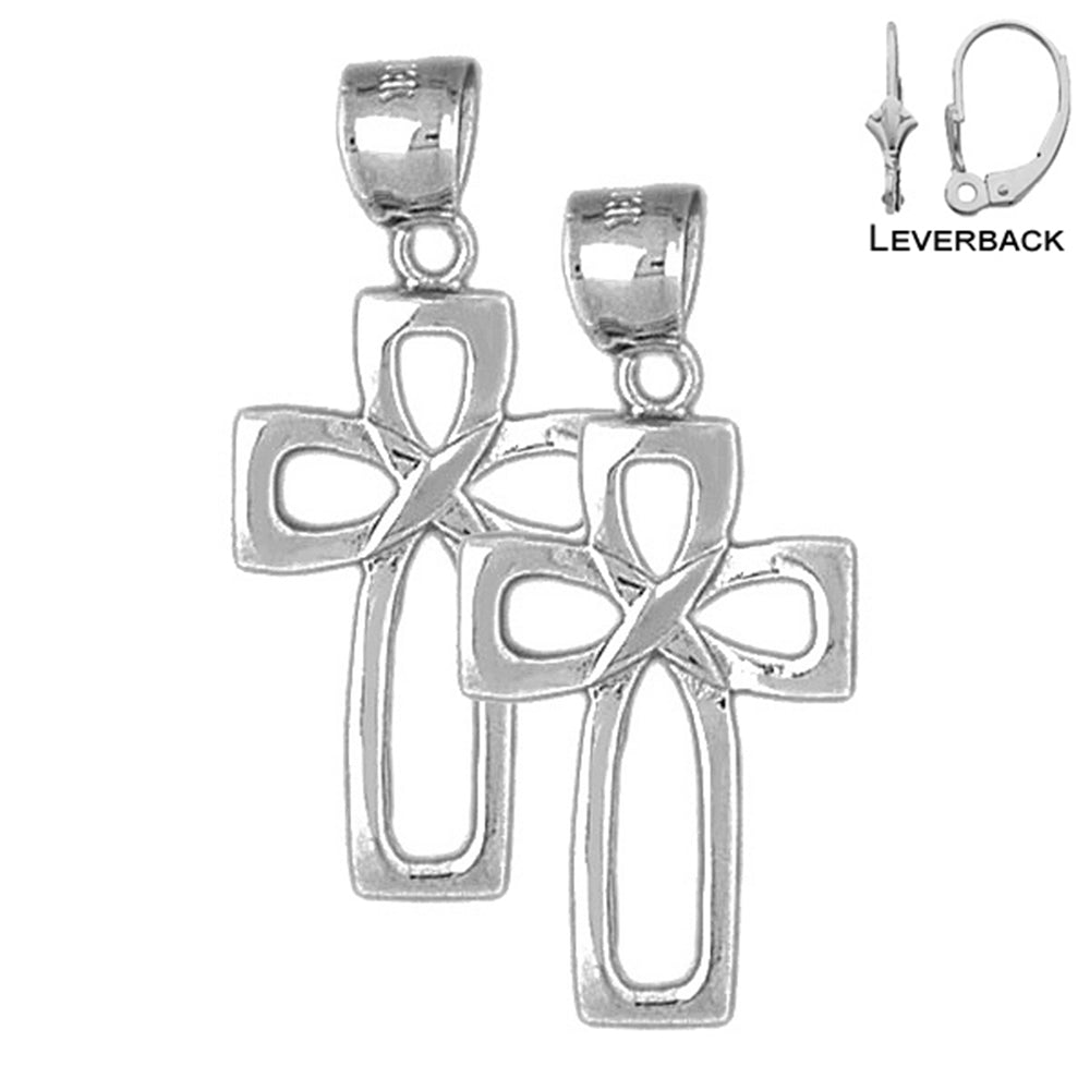 Sterling Silver 35mm Latin Cross Earrings (White or Yellow Gold Plated)