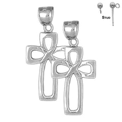 Sterling Silver 35mm Latin Cross Earrings (White or Yellow Gold Plated)