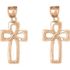 14K or 18K Gold 35mm Latin Cross Earrings