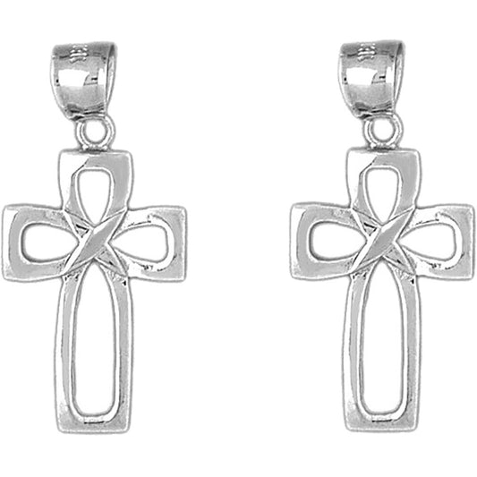 Sterling Silver 35mm Latin Cross Earrings