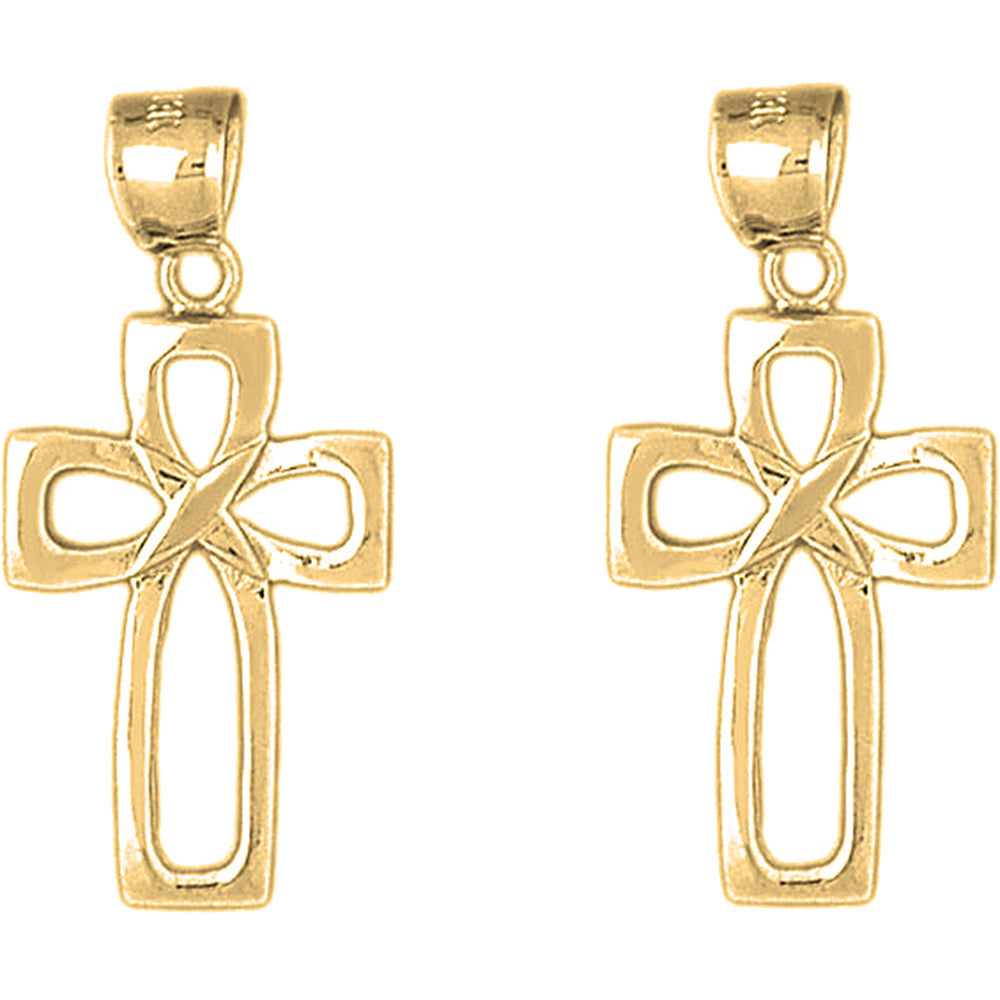 Yellow Gold-plated Silver 35mm Latin Cross Earrings