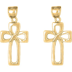 Yellow Gold-plated Silver 35mm Latin Cross Earrings