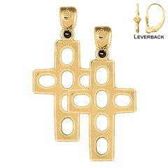 Sterling Silver 36mm Latin Cross Earrings (White or Yellow Gold Plated)