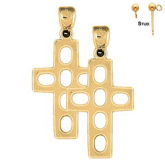 Sterling Silver 36mm Latin Cross Earrings (White or Yellow Gold Plated)