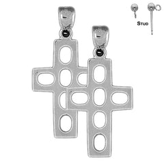 Pendientes de cruz latina de plata de ley de 36 mm (chapados en oro blanco o amarillo)