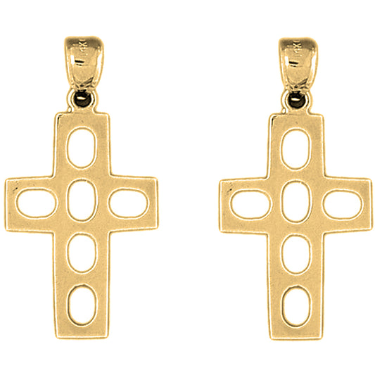 Yellow Gold-plated Silver 36mm Latin Cross Earrings