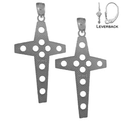 Sterling Silver 40mm Latin Cross Earrings (White or Yellow Gold Plated)