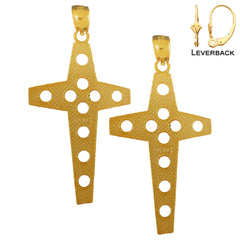 Sterling Silver 40mm Latin Cross Earrings (White or Yellow Gold Plated)