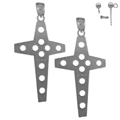 Sterling Silver 40mm Latin Cross Earrings (White or Yellow Gold Plated)