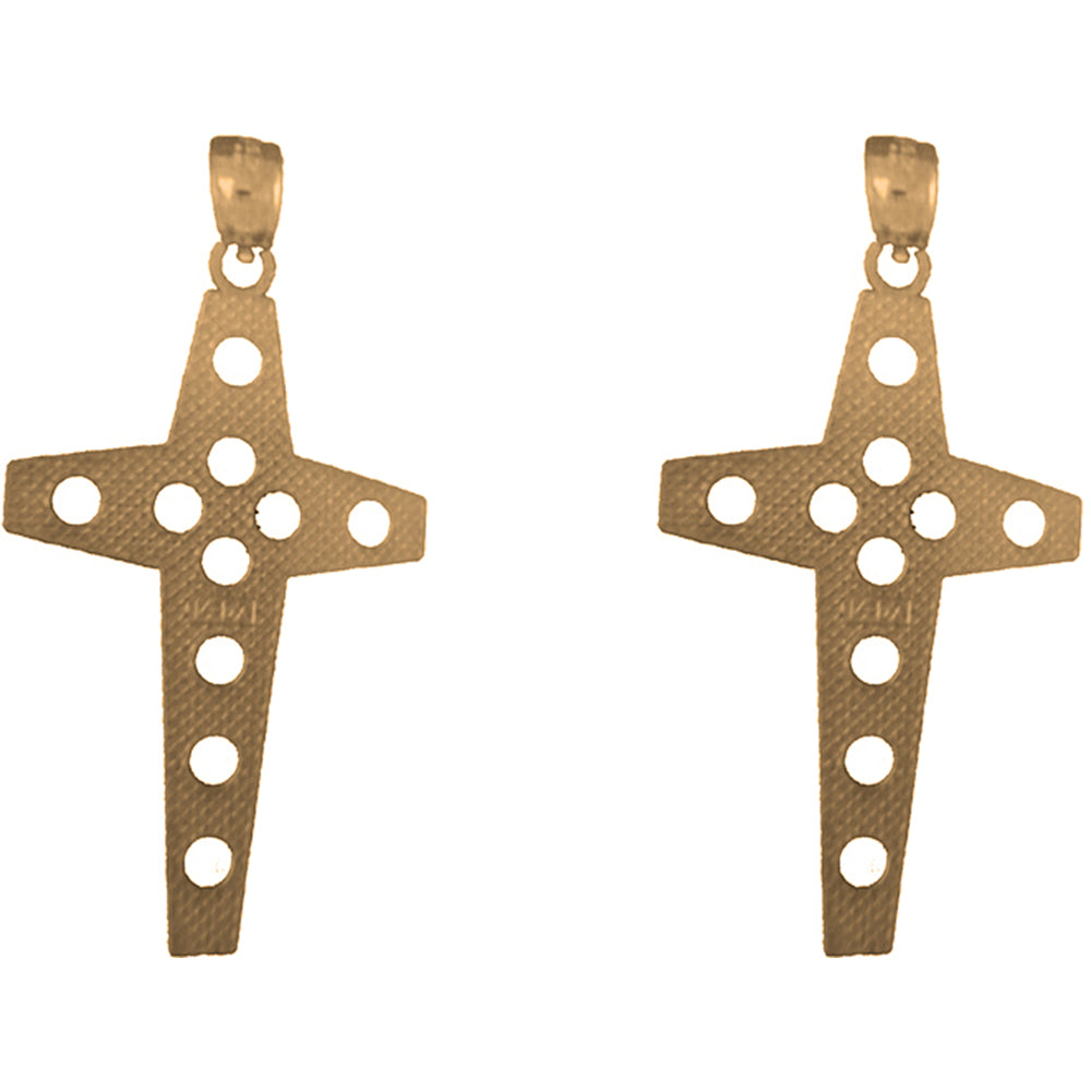 Yellow Gold-plated Silver 40mm Latin Cross Earrings