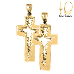 Sterling Silver 44mm Latin Cross Earrings (White or Yellow Gold Plated)