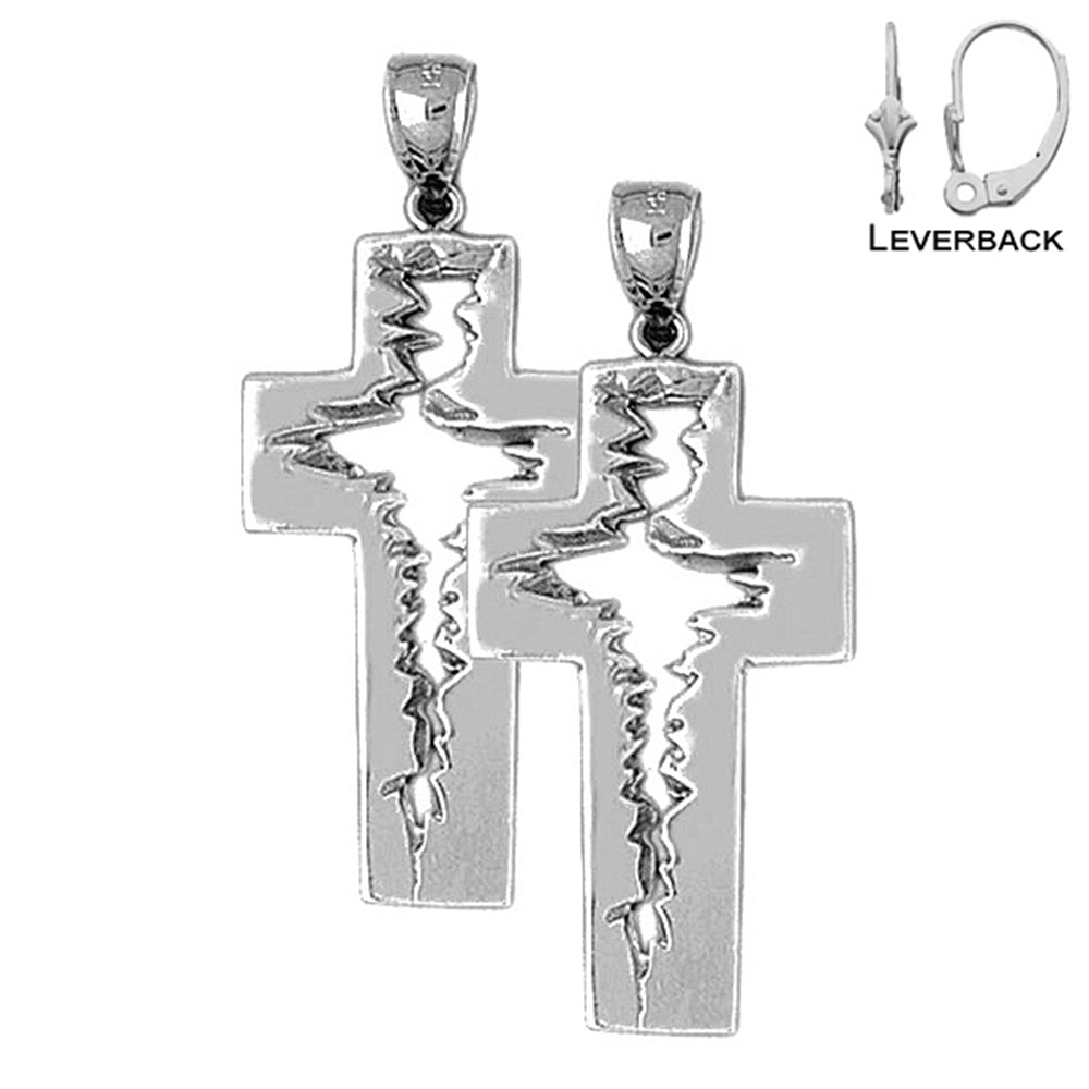 Sterling Silver 44mm Latin Cross Earrings (White or Yellow Gold Plated)