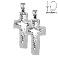 Sterling Silver 44mm Latin Cross Earrings (White or Yellow Gold Plated)