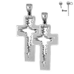 Sterling Silver 44mm Latin Cross Earrings (White or Yellow Gold Plated)