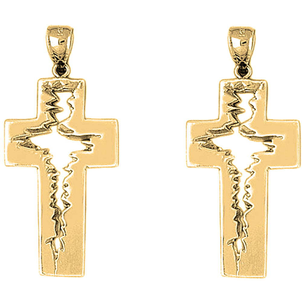 Yellow Gold-plated Silver 44mm Latin Cross Earrings