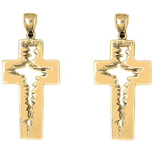 Yellow Gold-plated Silver 44mm Latin Cross Earrings