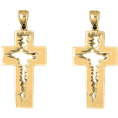 Yellow Gold-plated Silver 44mm Latin Cross Earrings